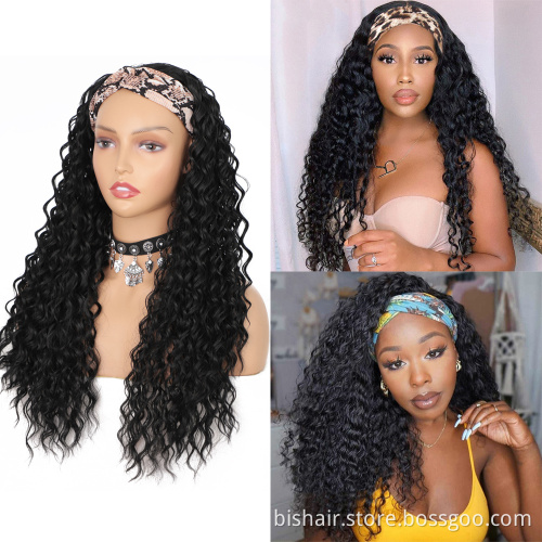 BIS 28 Brazilian 100% human hair curly wave headband  wigs seamless wigs 150 density Remy human hair wigs for black women